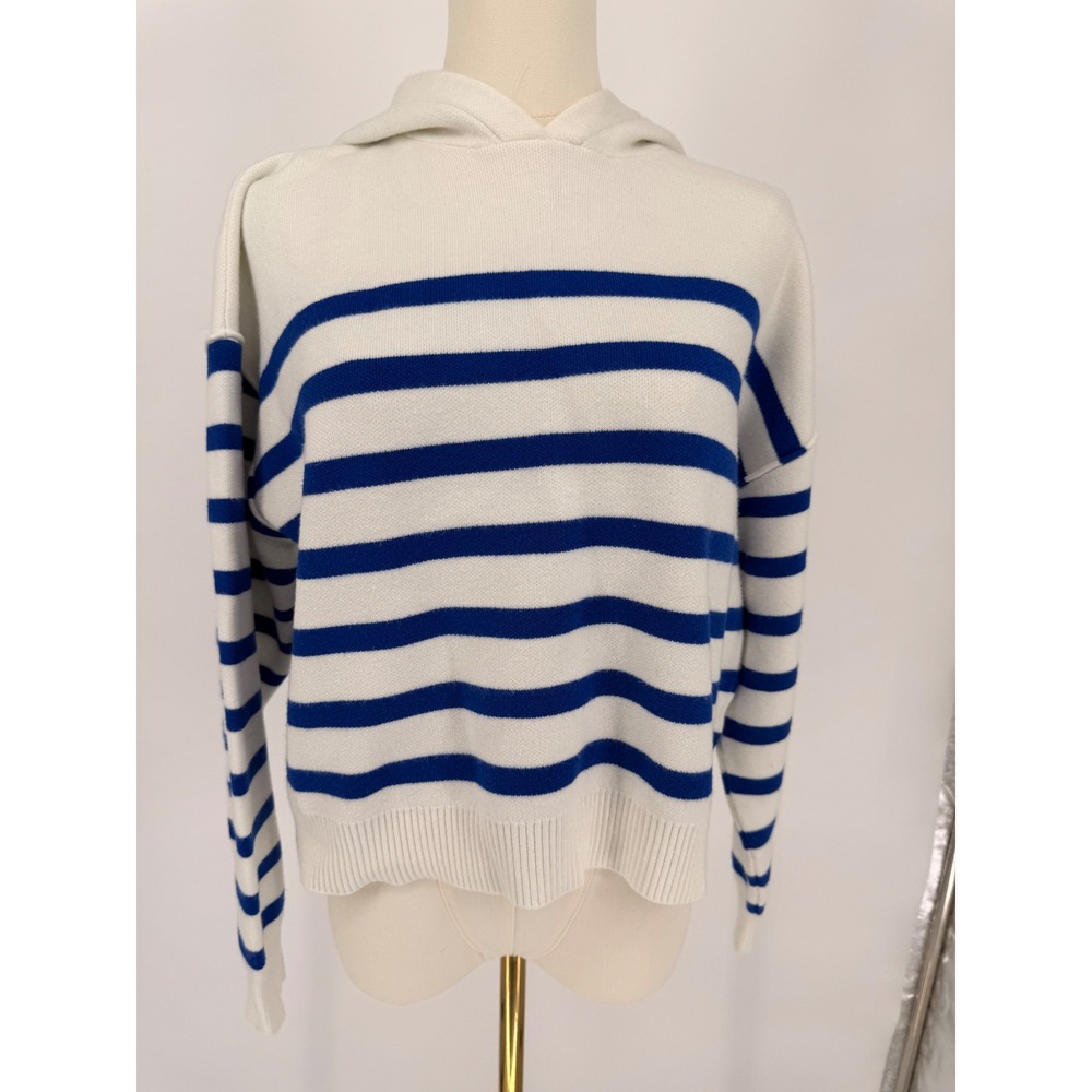 TRUTH by REPUBLIC Striped‎ Knit Hoodie Pullover Sweater Blue White M Medium